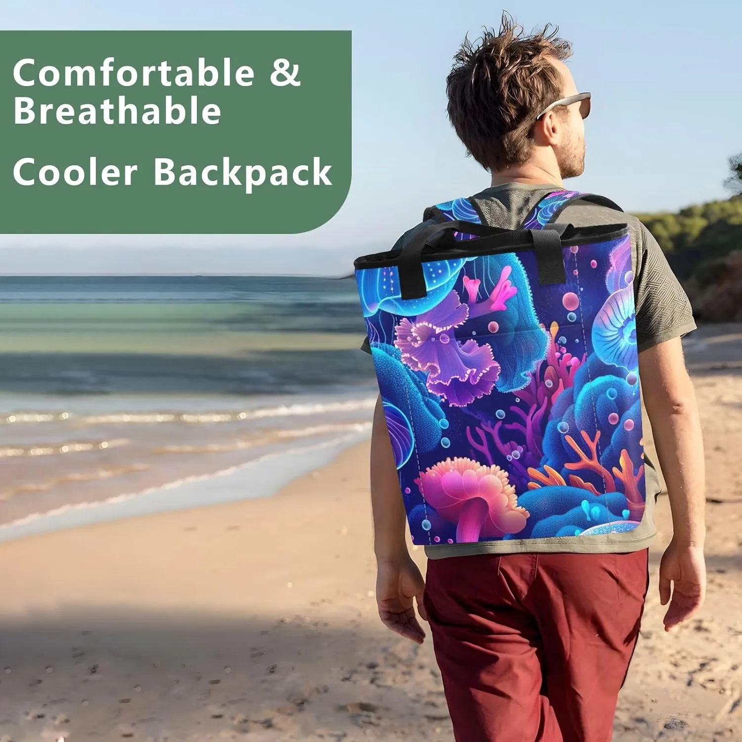 Cute Sloth Soft Cooler Bag 36 Cans, Lunch Bag Women Insulated, 13.8''x5.9''x16.5