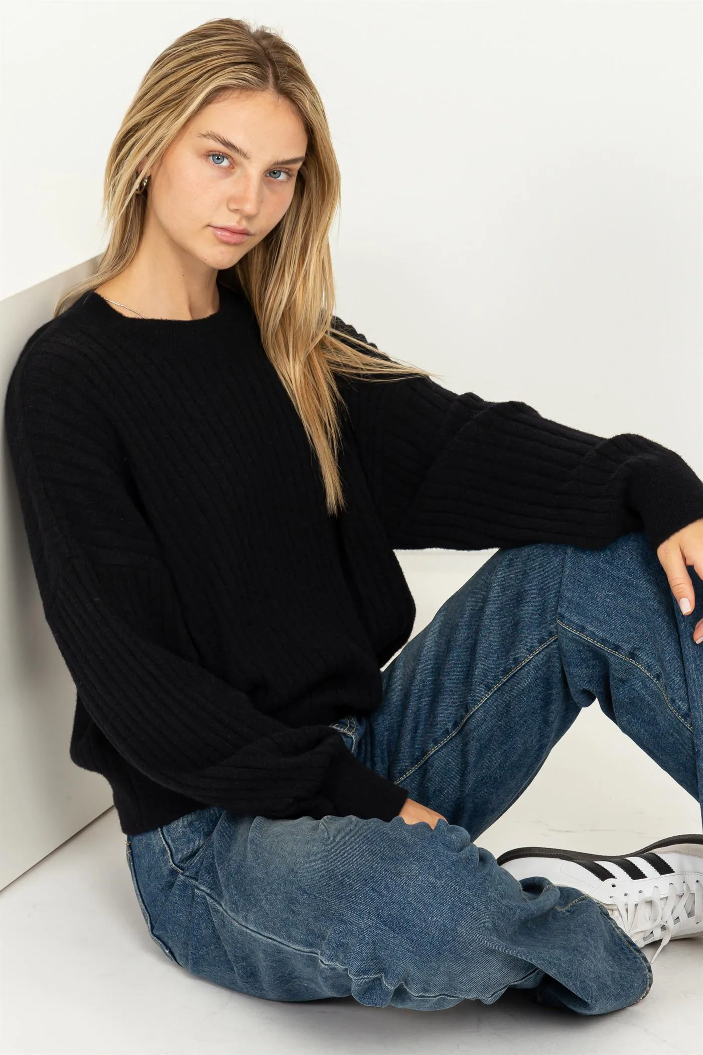 DZ23F783-Crew Neck Ribbed Sweater