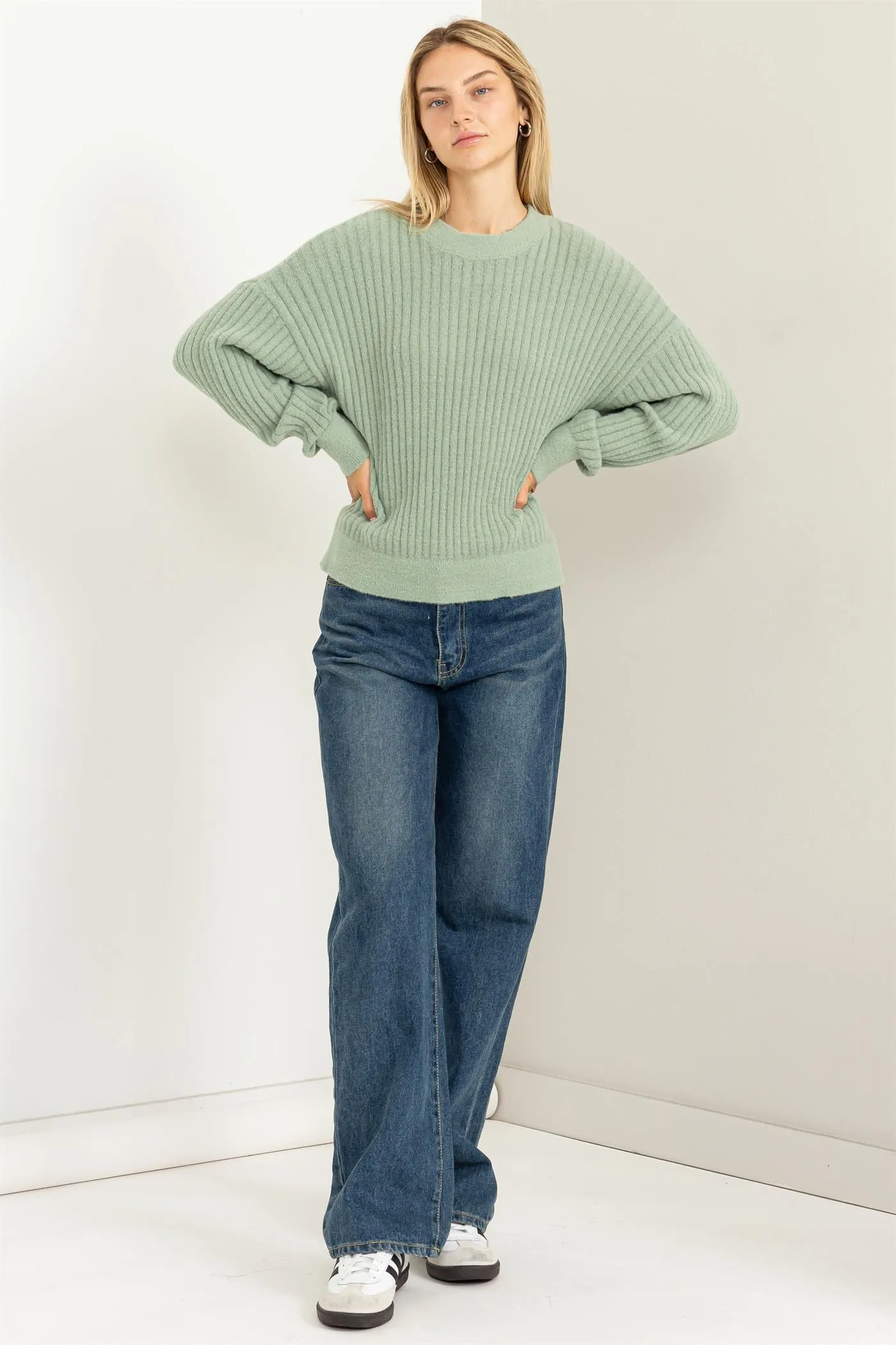 DZ23F783-Crew Neck Ribbed Sweater