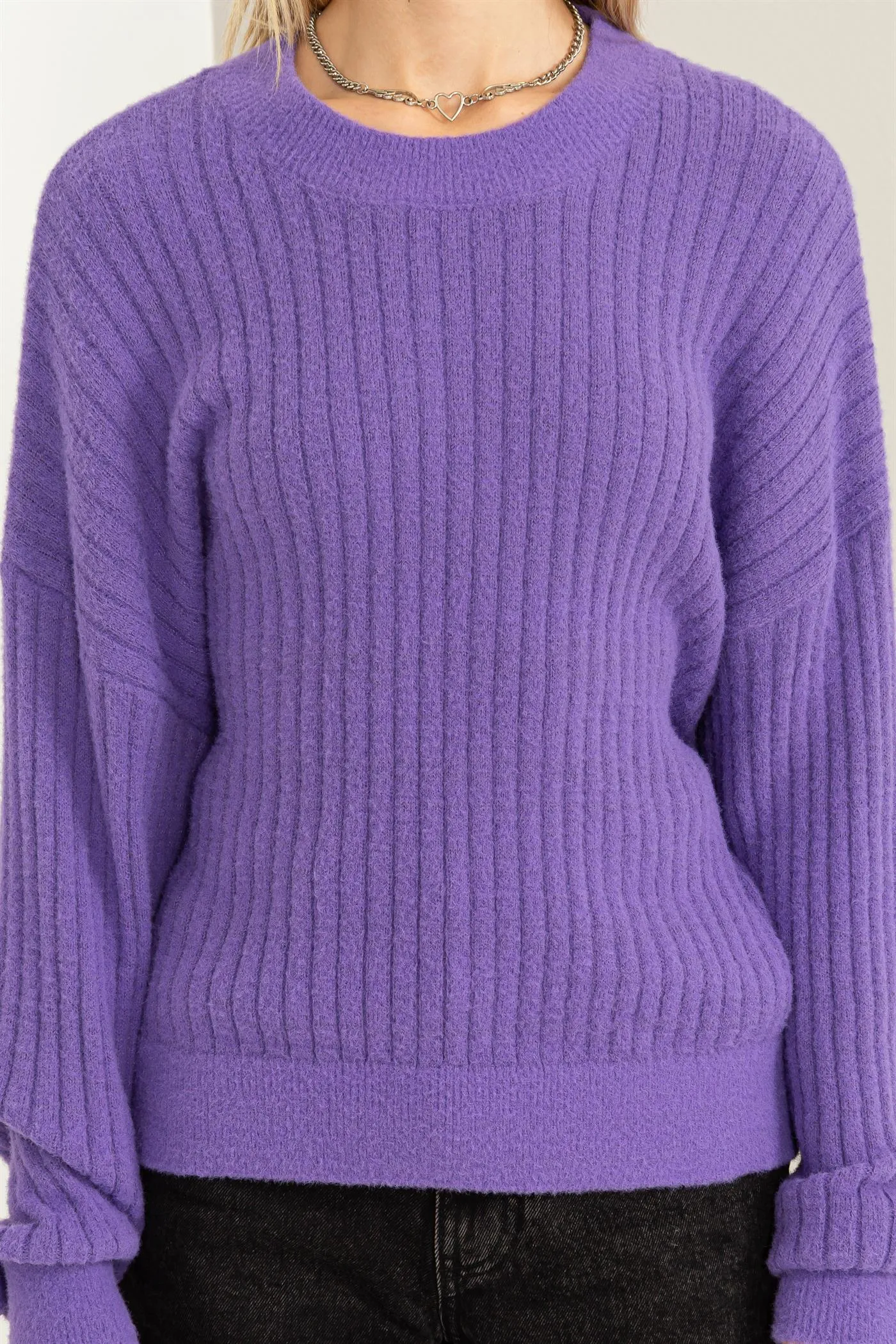 DZ23F783-Crew Neck Ribbed Sweater