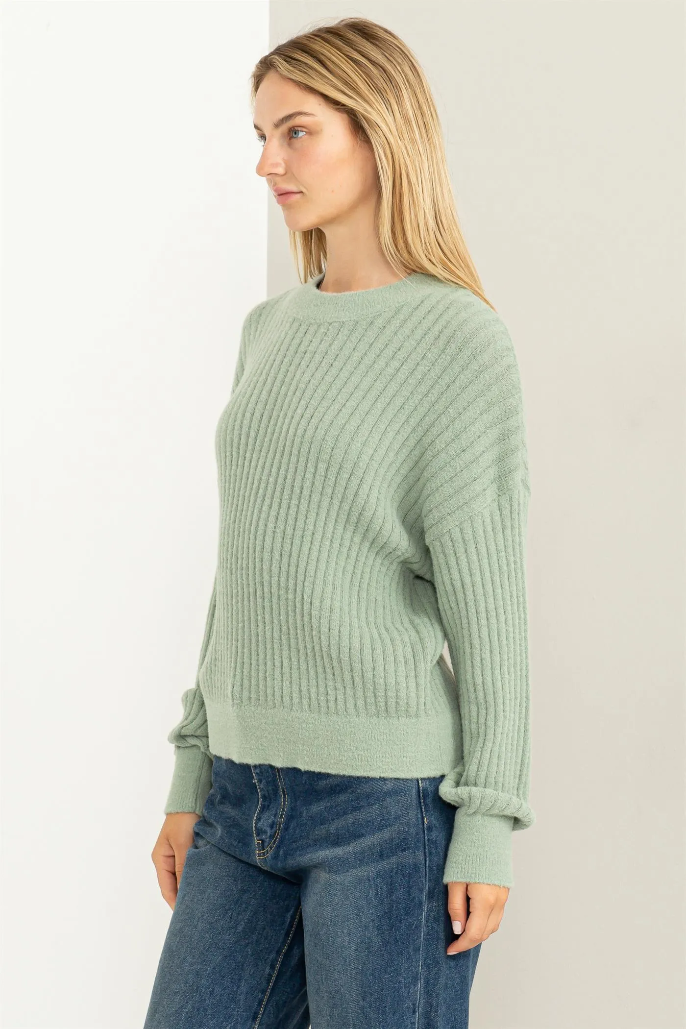 DZ23F783-Crew Neck Ribbed Sweater