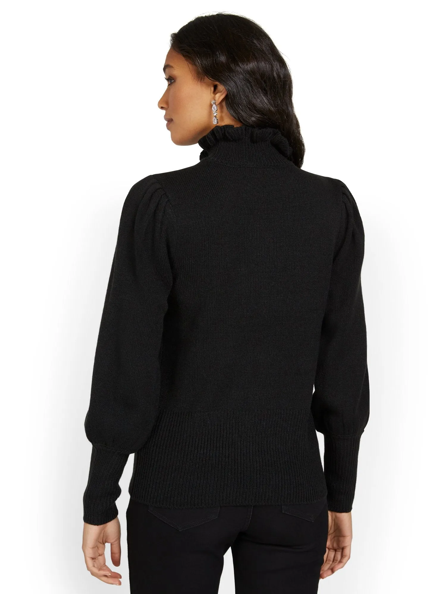 Embellished Frill-Neck Pullover Sweater