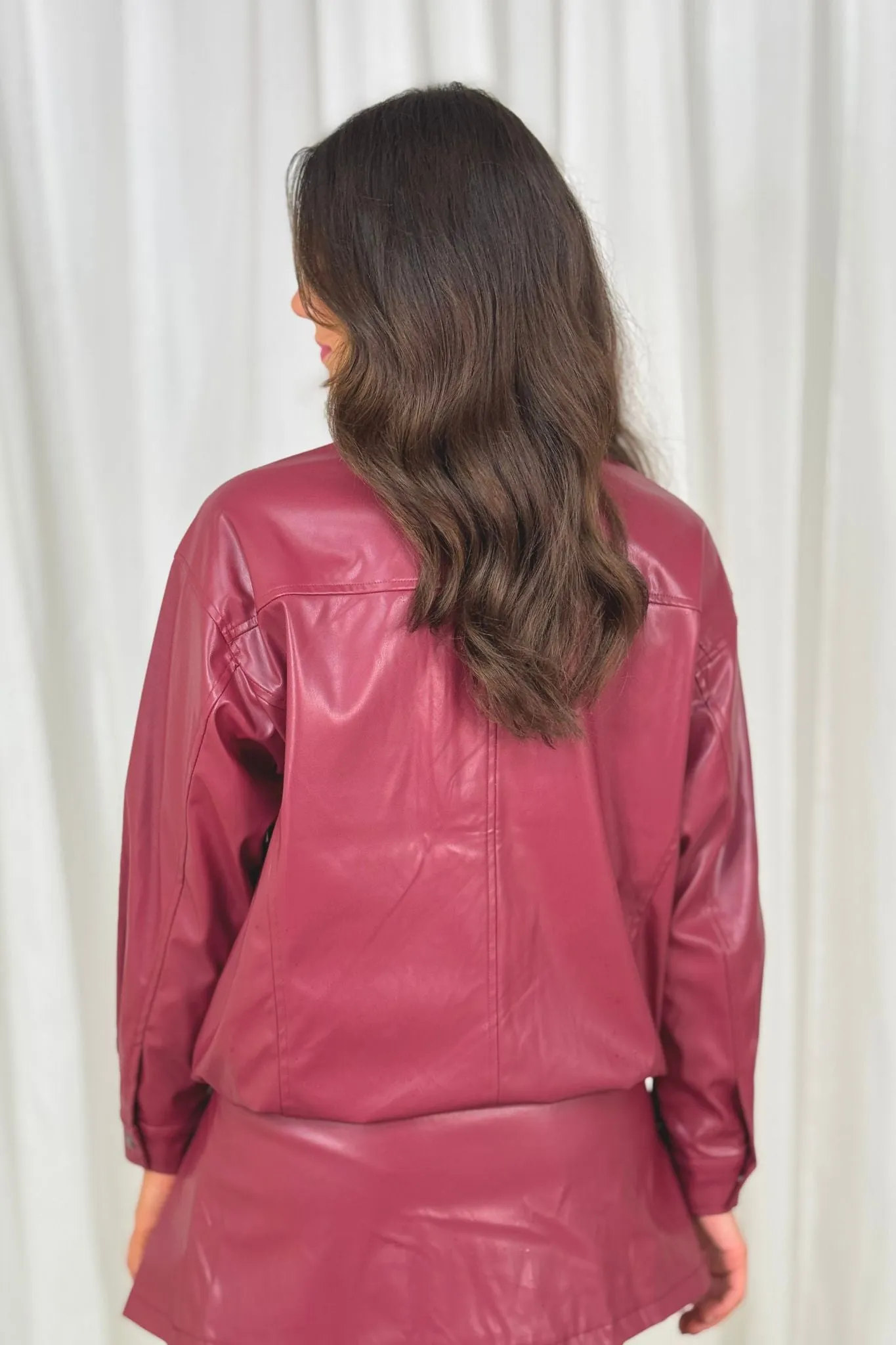 Erica Faux Leather Jacket In Burgundy