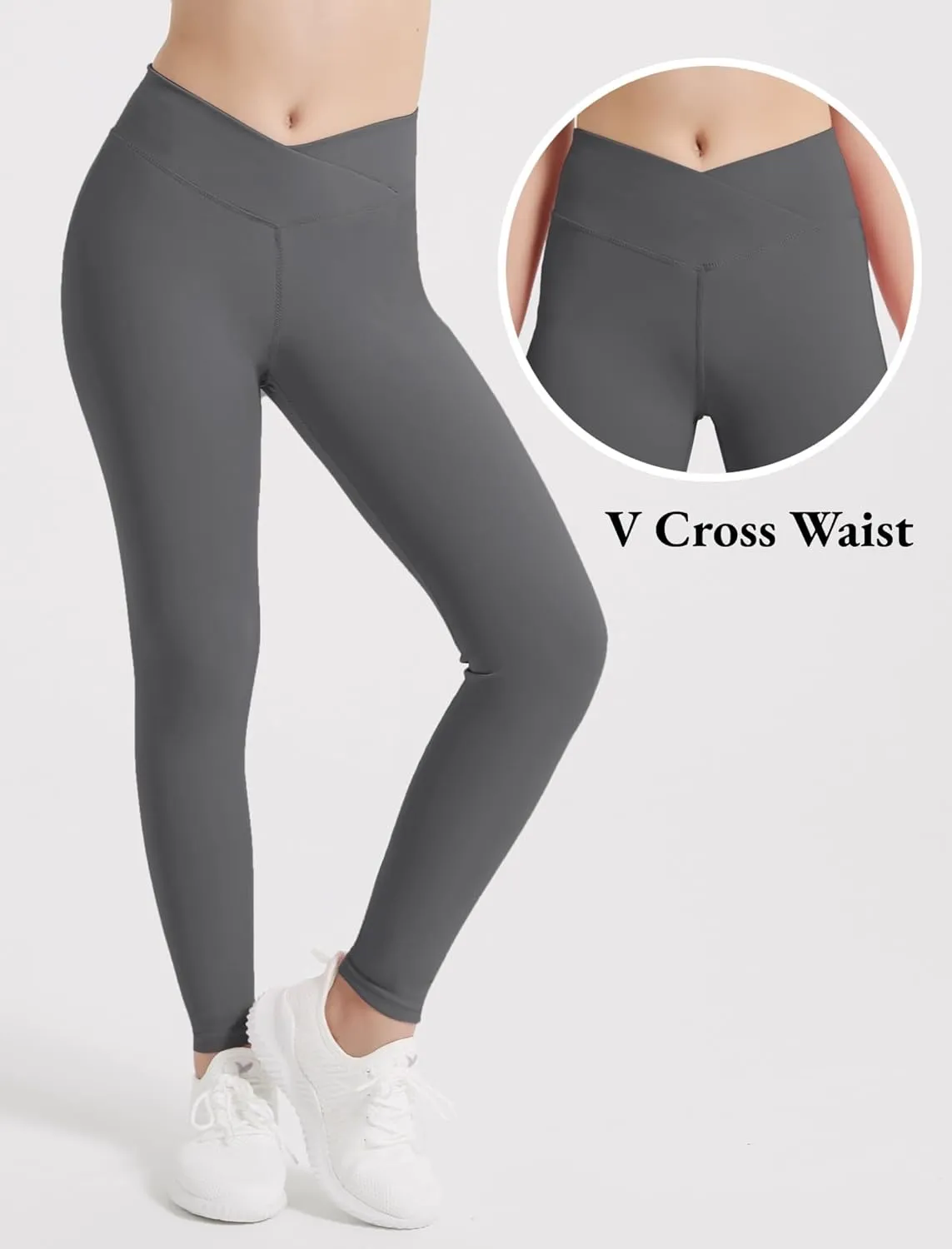 EXARUS 4 Pack Girls Leggings Kids Yoga Pants Crossover V Waist Ankle/Full Length High Waisted for School Casual Dance