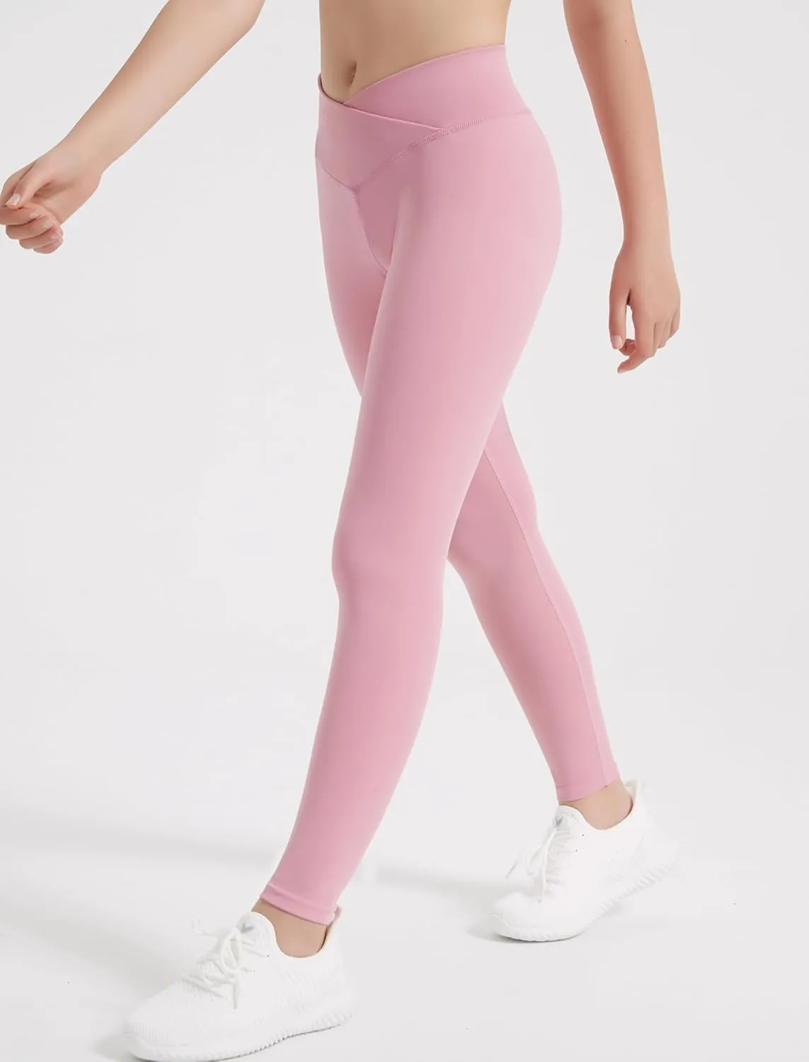 EXARUS 4 Pack Girls Leggings Kids Yoga Pants Crossover V Waist Ankle/Full Length High Waisted for School Casual Dance