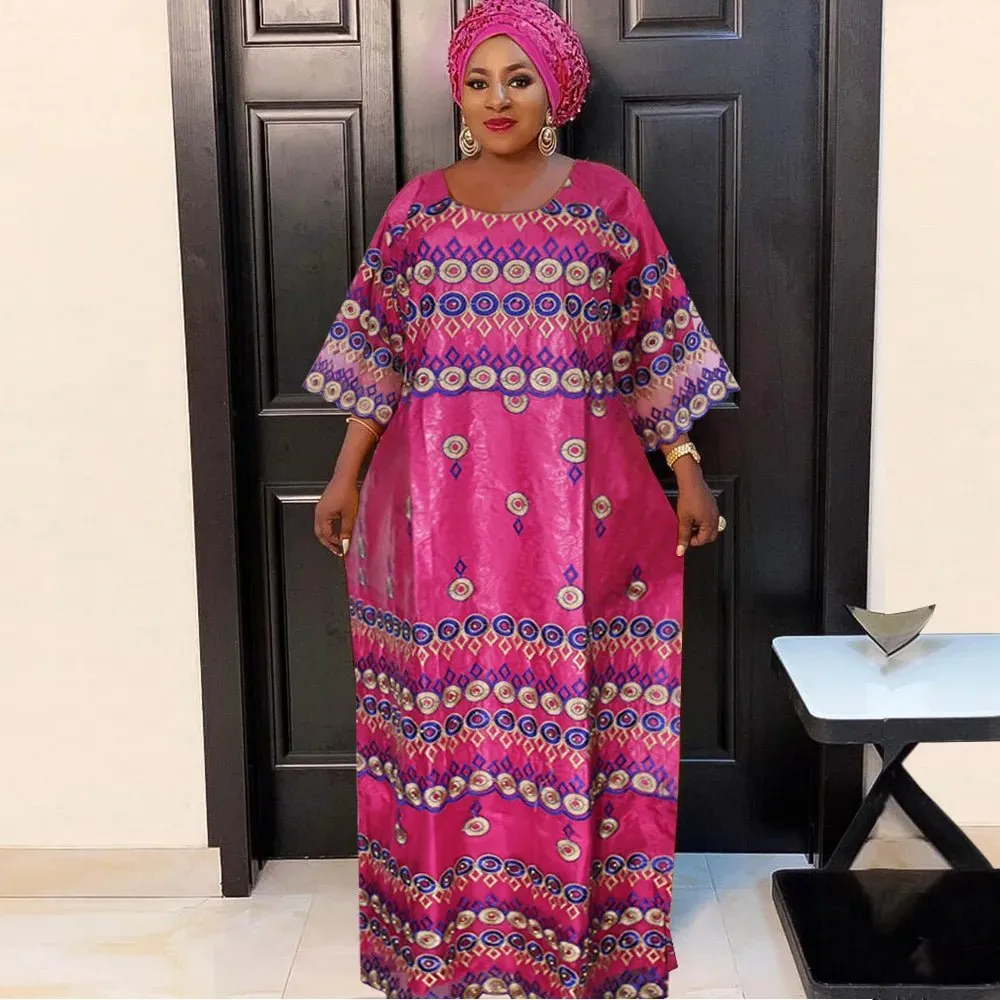 Exquisite African Attire: Elegant Embroidered Bazin Dresses for Women's Celebrations