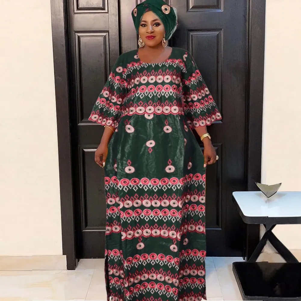 Exquisite African Attire: Elegant Embroidered Bazin Dresses for Women's Celebrations