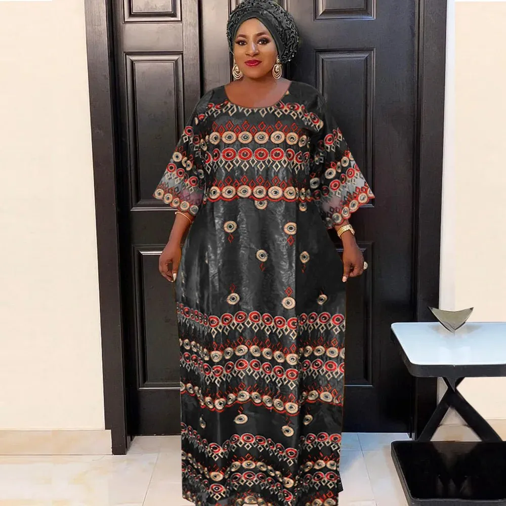 Exquisite African Attire: Elegant Embroidered Bazin Dresses for Women's Celebrations