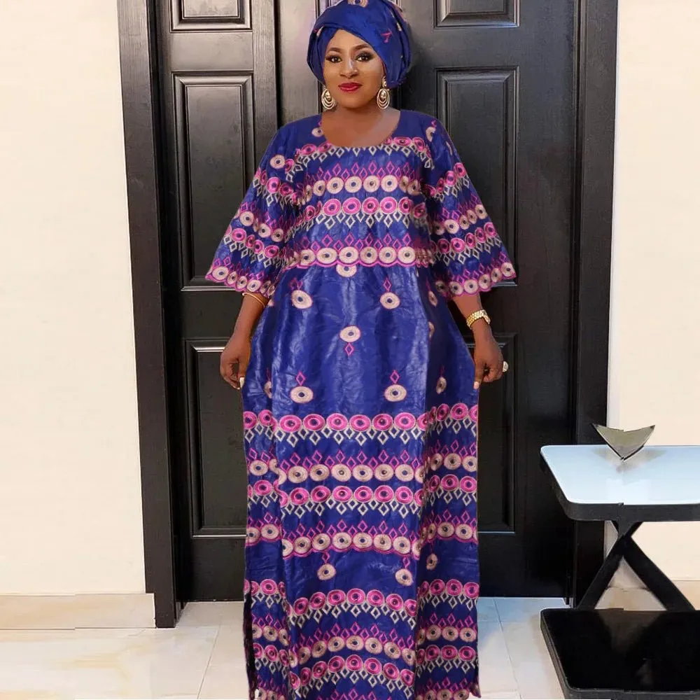 Exquisite African Attire: Elegant Embroidered Bazin Dresses for Women's Celebrations