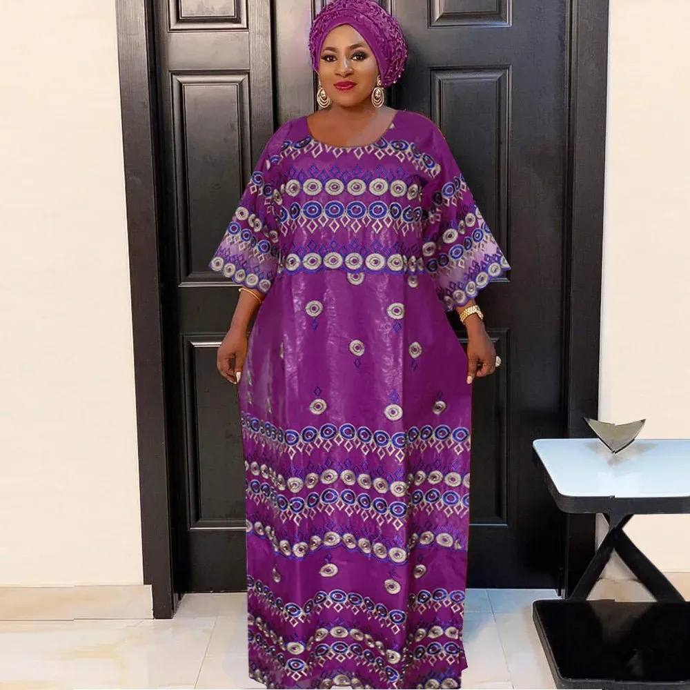 Exquisite African Attire: Elegant Embroidered Bazin Dresses for Women's Celebrations