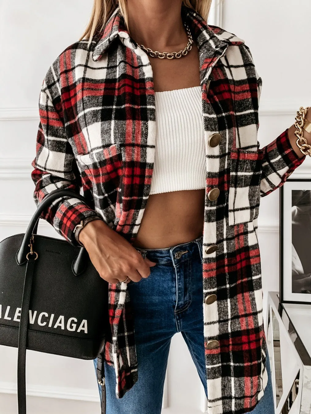 Fashion Tartan Jacket Wholesale Women Clothing