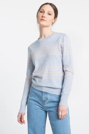 Gathered Sleeve Stripe Crew Sweater