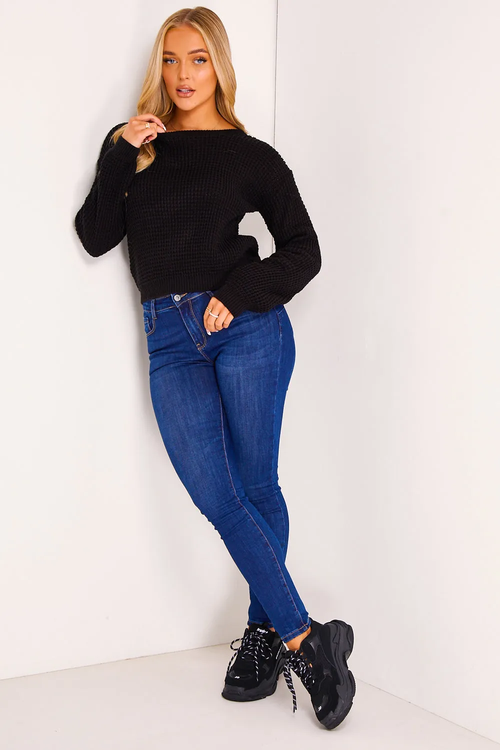 Genevieve Black Knitted Cropped Jumper