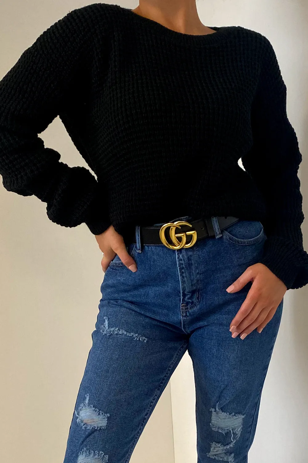 Genevieve Black Knitted Cropped Jumper