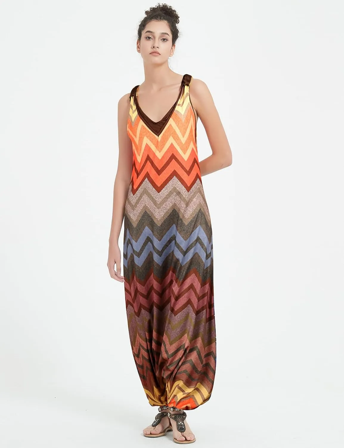 Gihuo Harem Jumpsuit for Women Boho Floral Beach Tie Dye Backless Jumpsuit Rompers