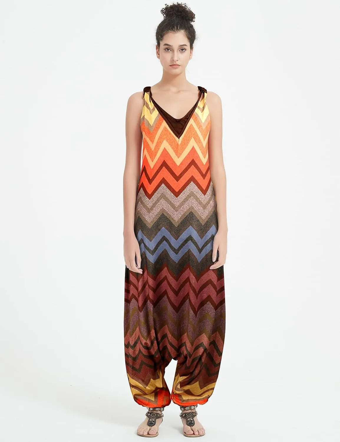 Gihuo Harem Jumpsuit for Women Boho Floral Beach Tie Dye Backless Jumpsuit Rompers