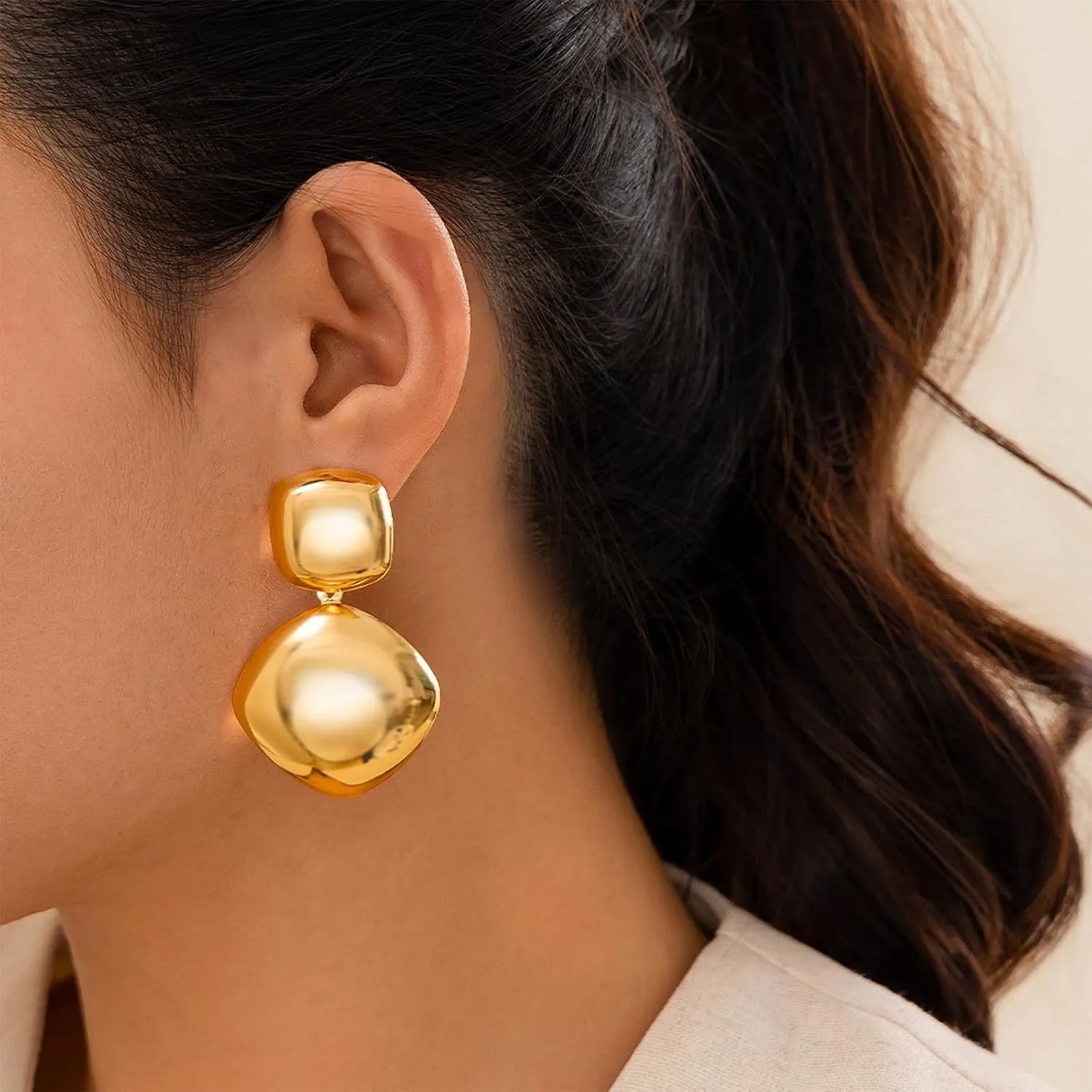 Gold Statement Earrings for Women Chunky Silver Earrings Big Gold Dangle Earrings for Women Vintage Geometri Earrings Chunky Gold Jewelry