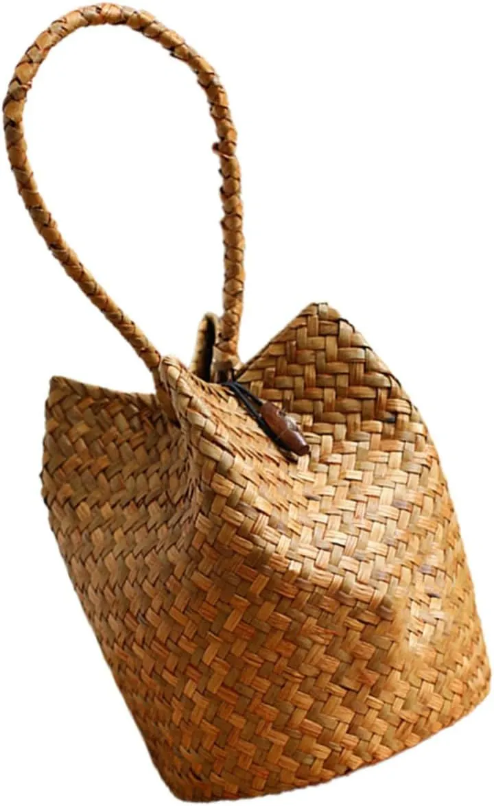 Hanfu Handbag Tote Bag for Women Woven Purses for Women Beach Bags for Women Rattan Clutch Purse Bride Tote Bag Bride Purse Summer Tote Bag Seaweed Candy Basket Happy Candy Miss, One Color