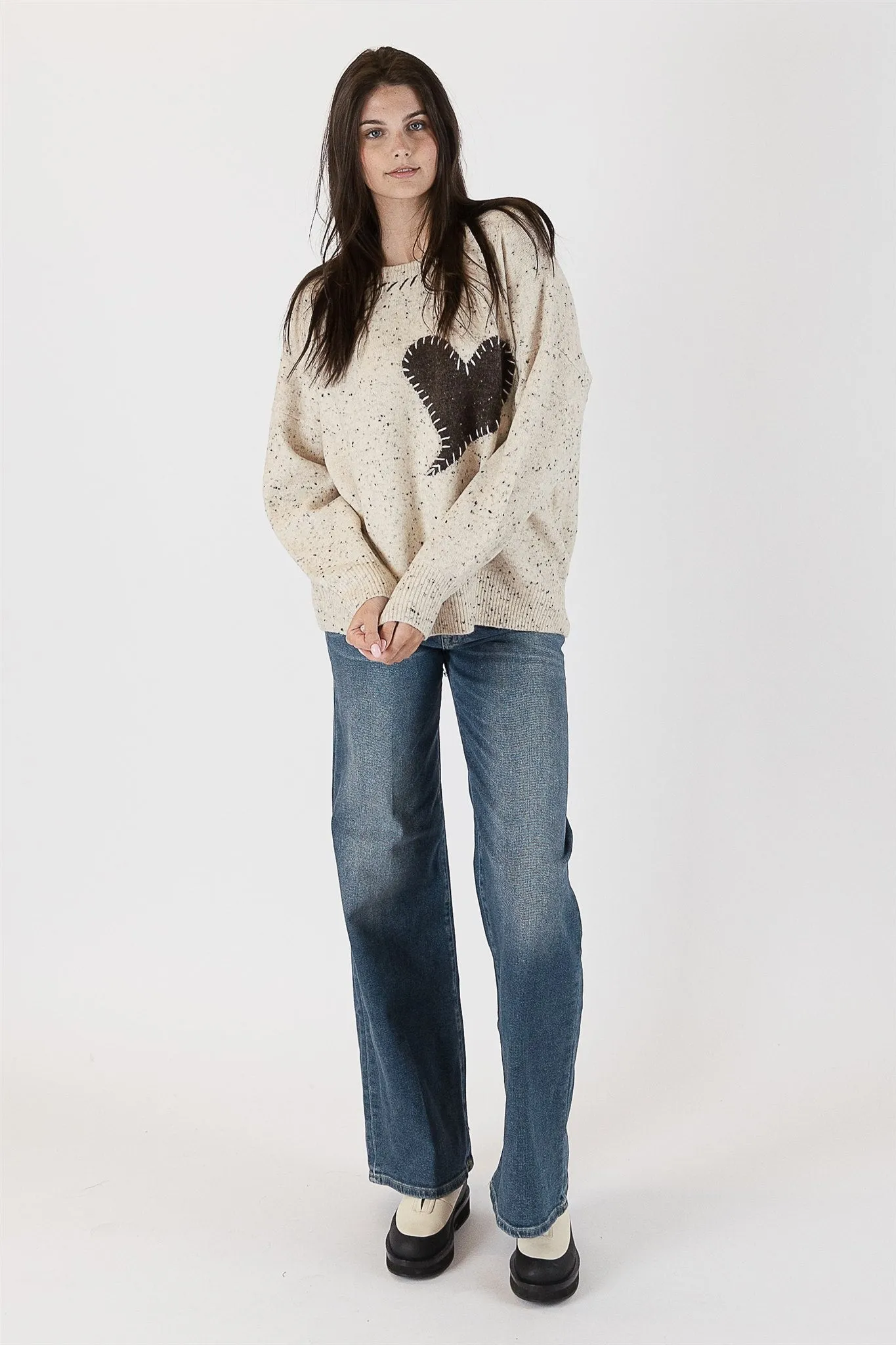 HEART FLECK SWEATER - OAT