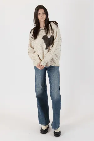 HEART FLECK SWEATER - OAT
