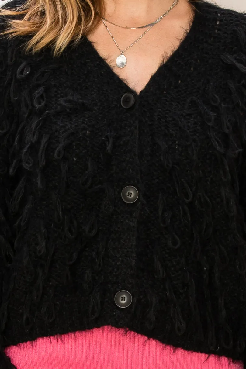 HF23G450-Fringe  Detail Sweater Cardigan