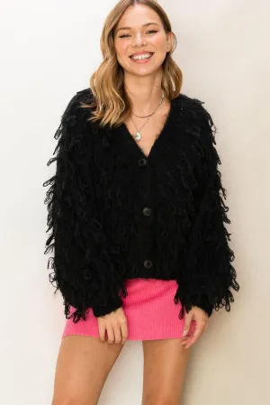 HF23G450-Fringe  Detail Sweater Cardigan