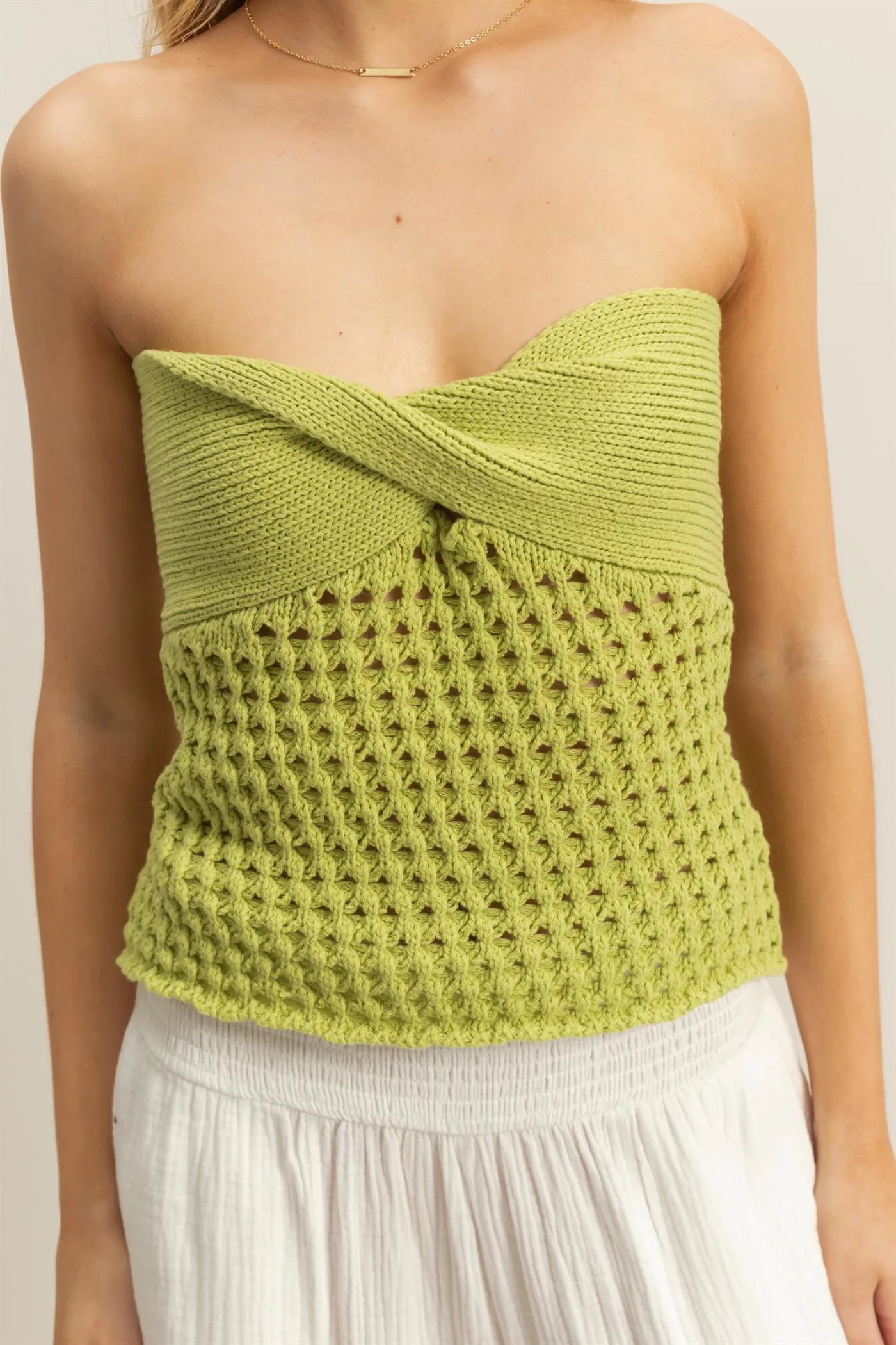 HF25C888-Strapless Twisted Sweater Tube Top