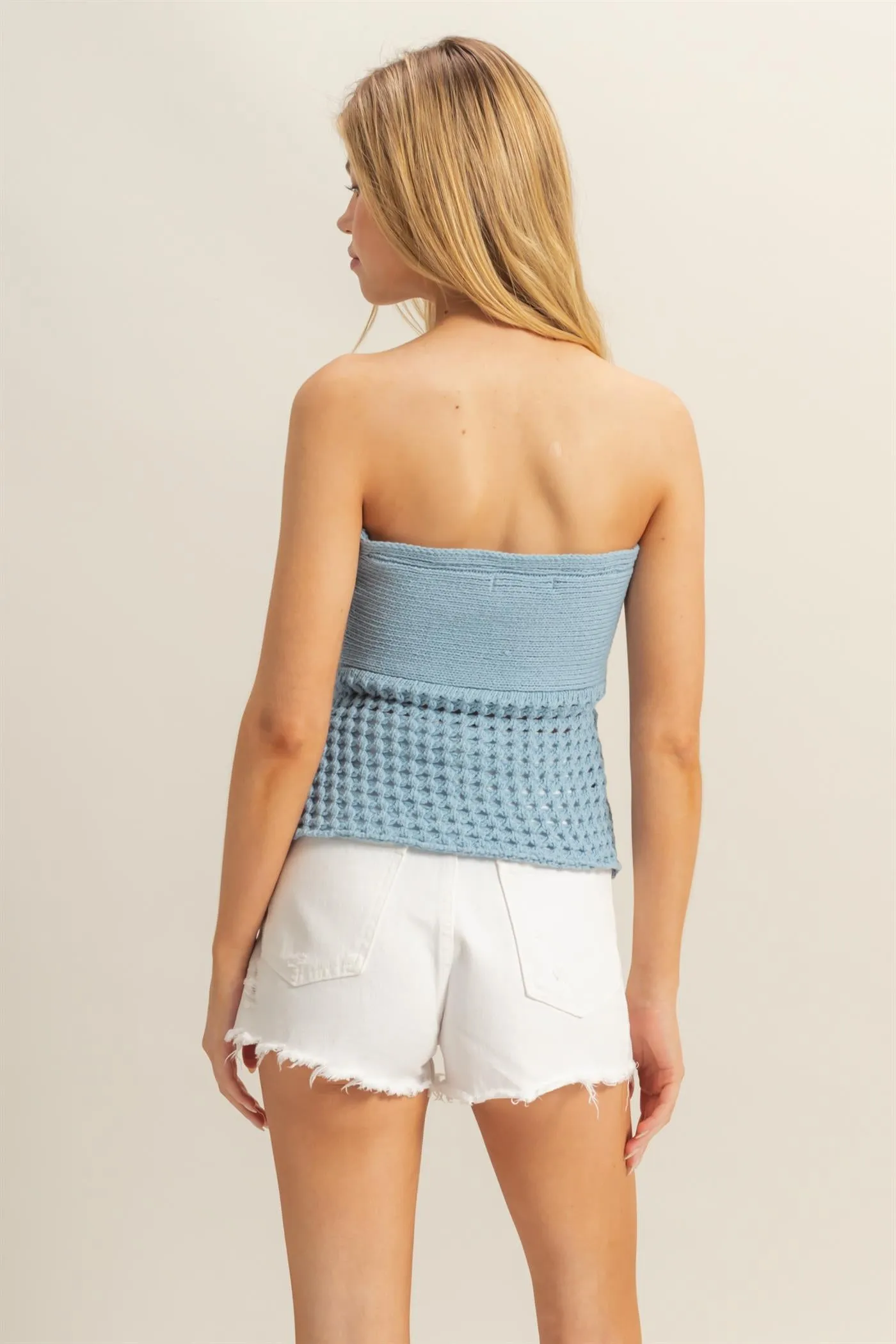 HF25C888-Strapless Twisted Sweater Tube Top