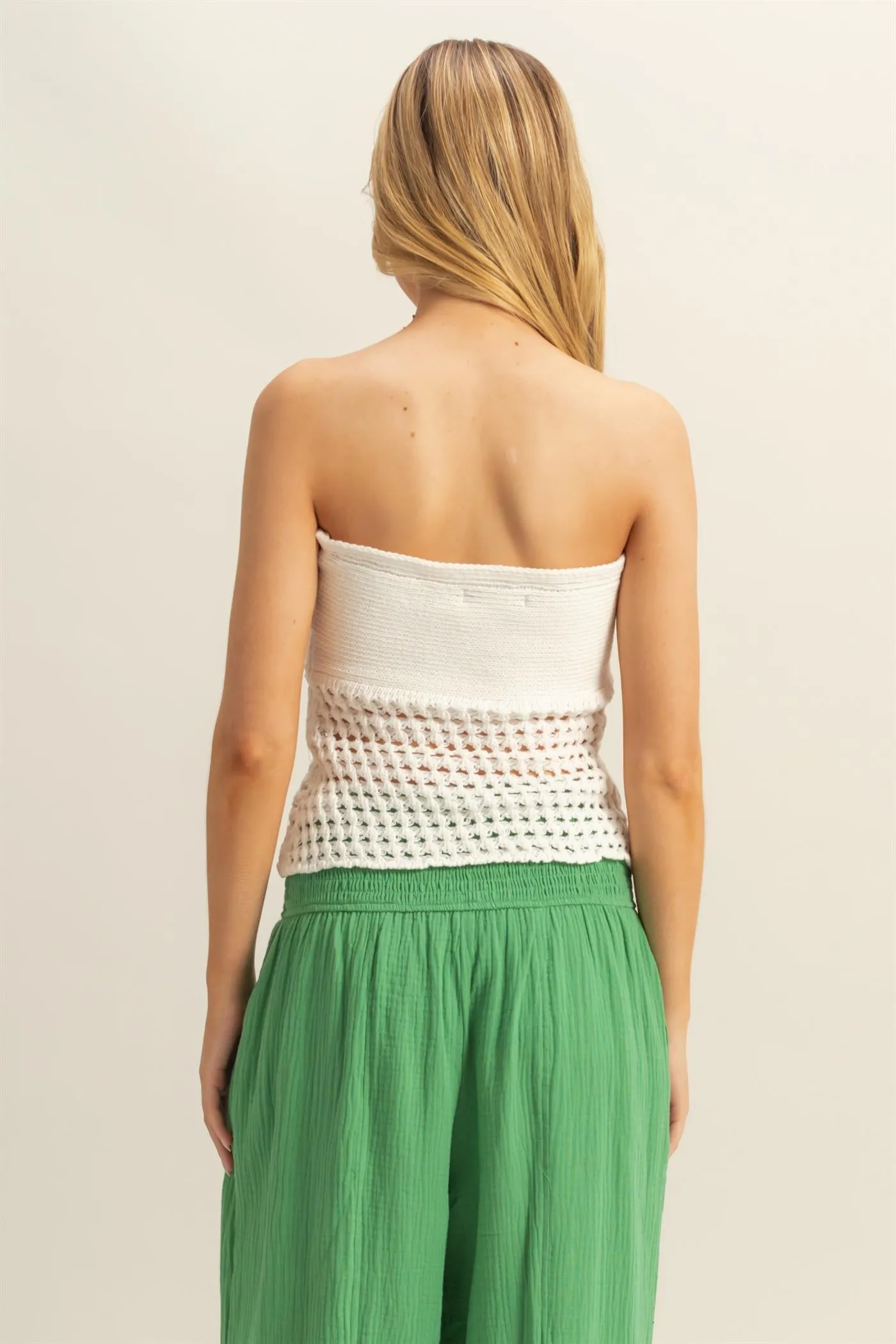 HF25C888-Strapless Twisted Sweater Tube Top