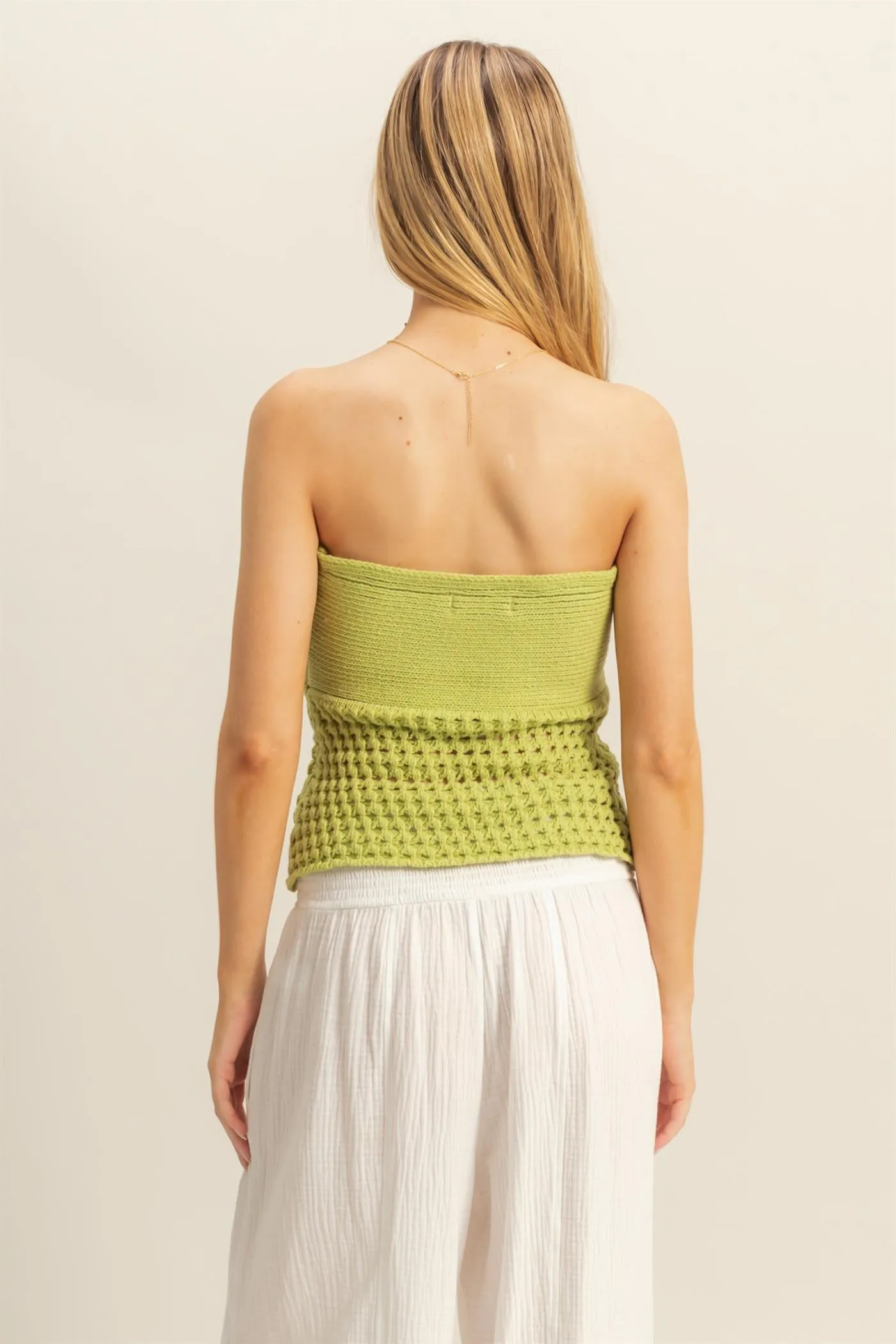 HF25C888-Strapless Twisted Sweater Tube Top
