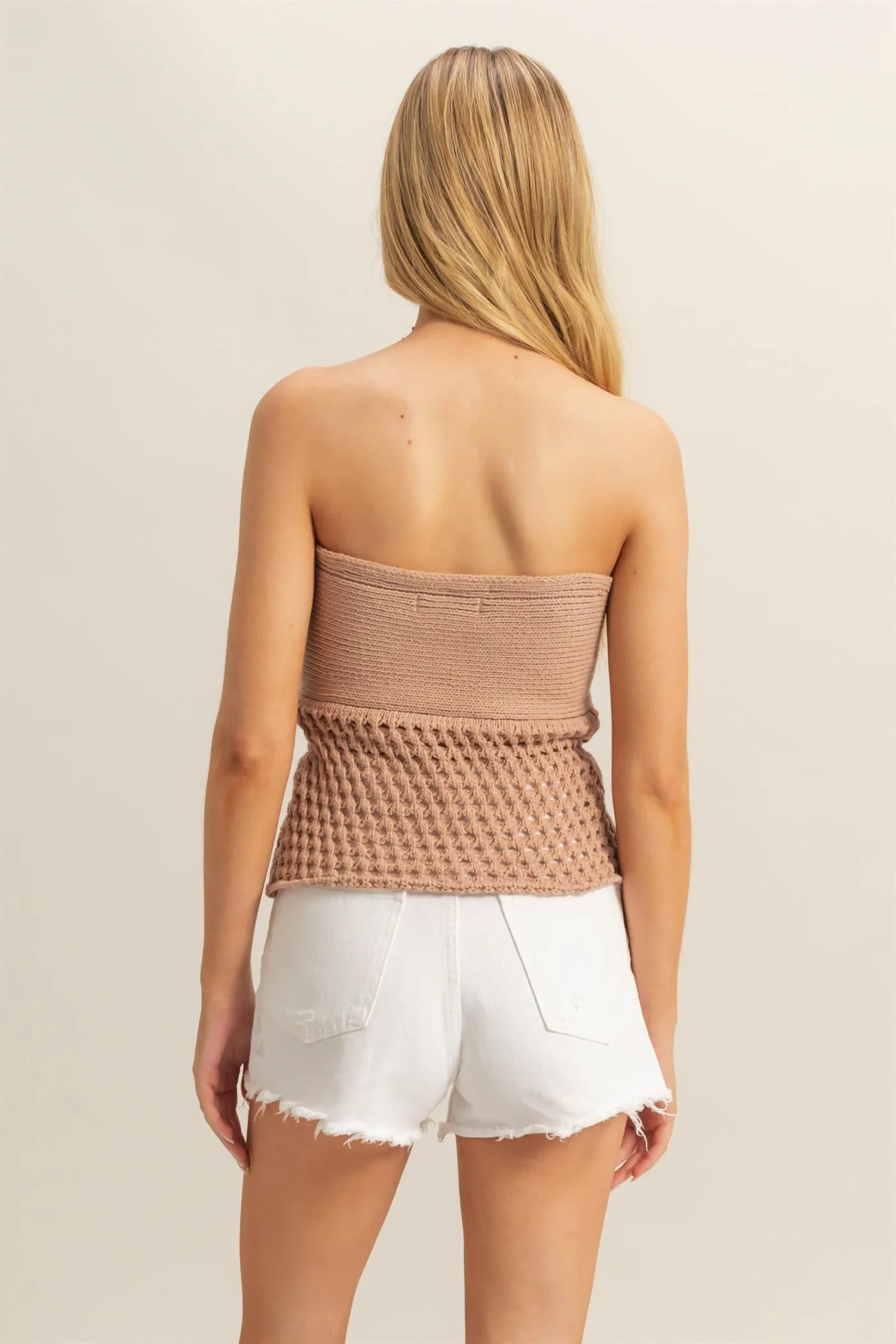 HF25C888-Strapless Twisted Sweater Tube Top