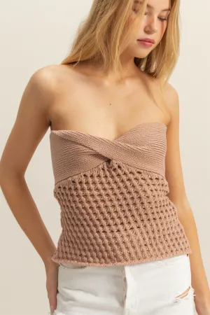 HF25C888-Strapless Twisted Sweater Tube Top