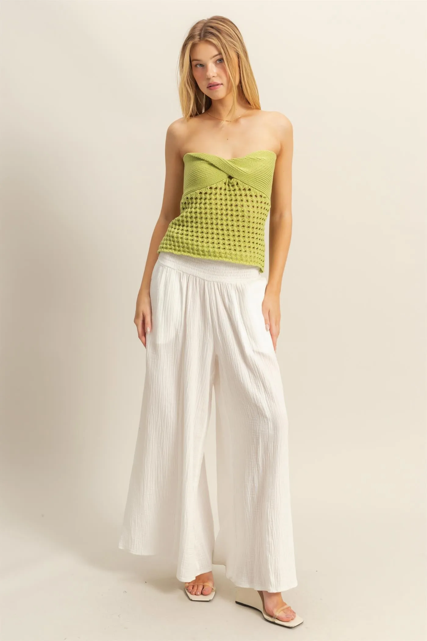 HF25C888-Strapless Twisted Sweater Tube Top