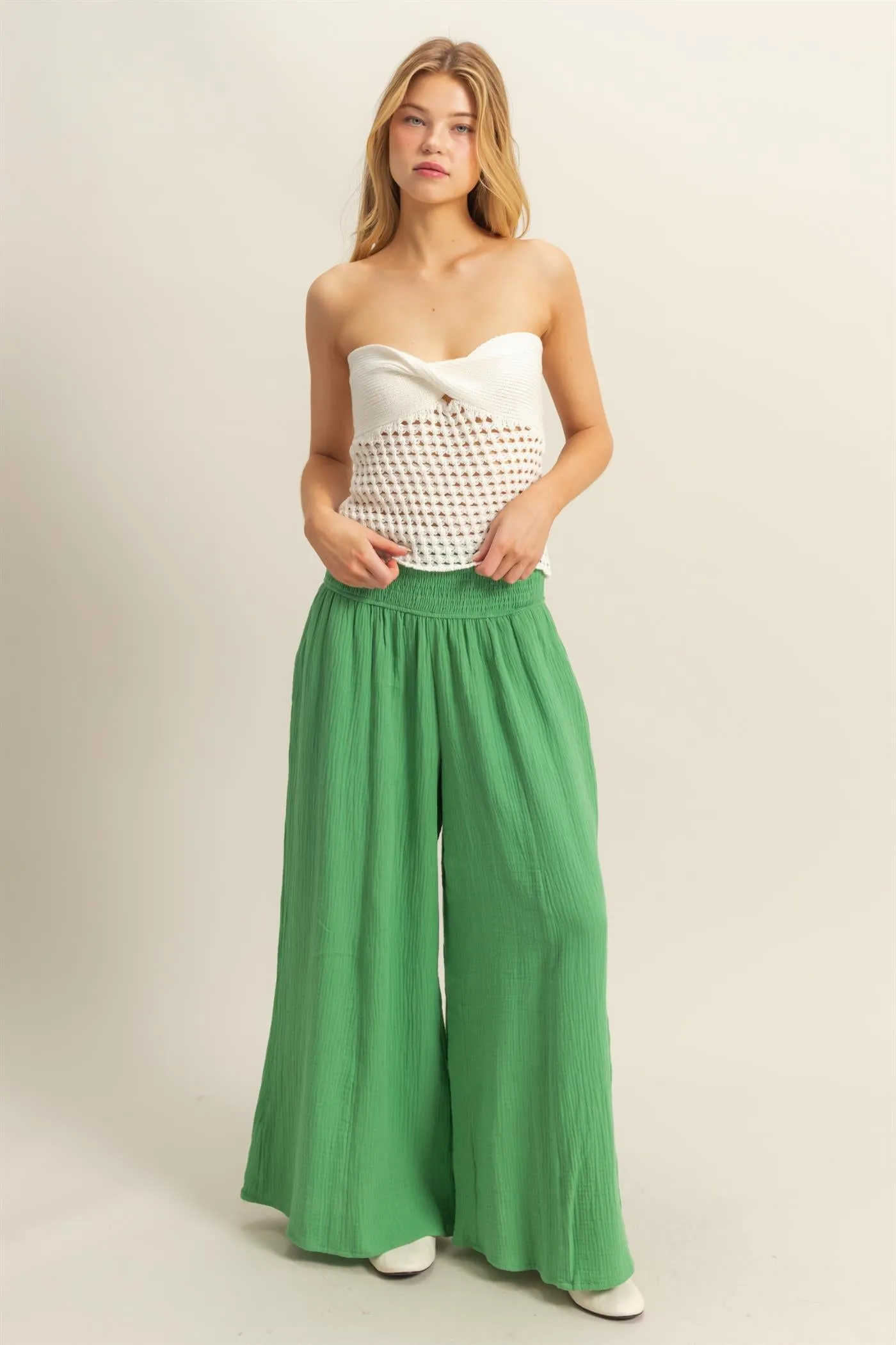 HF25C888-Strapless Twisted Sweater Tube Top