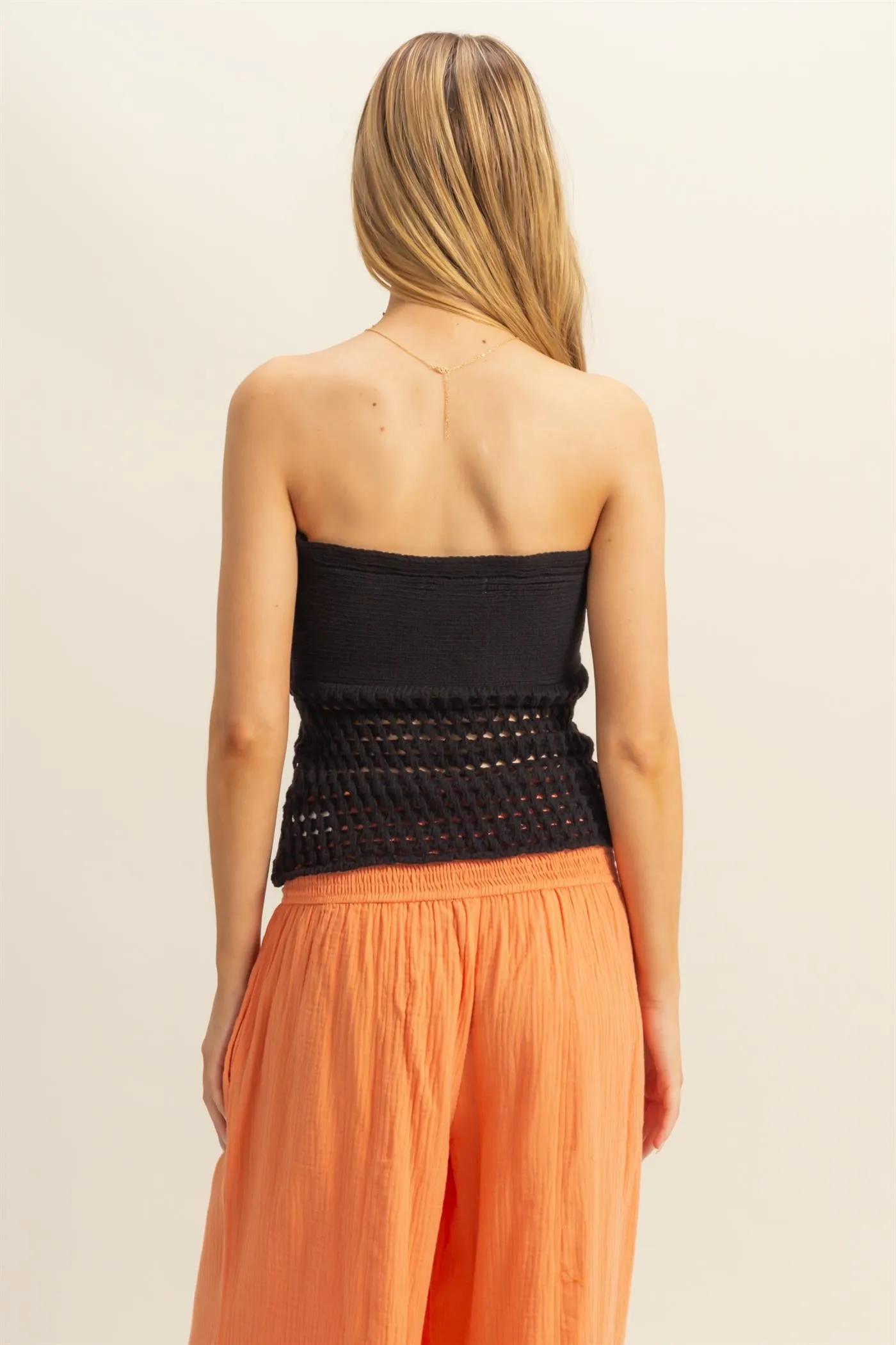 HF25C888-Strapless Twisted Sweater Tube Top