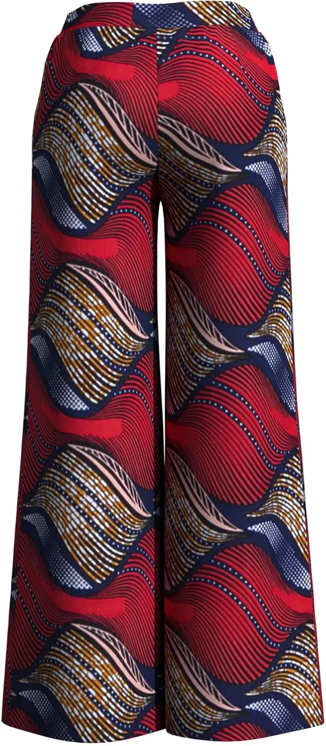 iooiooi Women's Fashion Casual Plus Size African Print Cotton Wide Leg Pants with Pockets