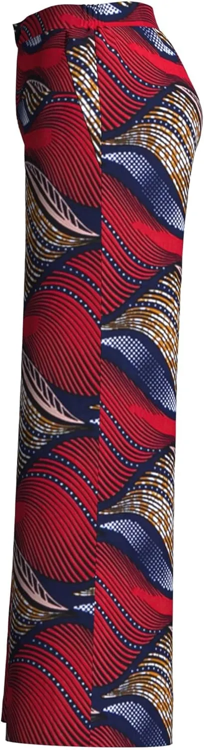 iooiooi Women's Fashion Casual Plus Size African Print Cotton Wide Leg Pants with Pockets