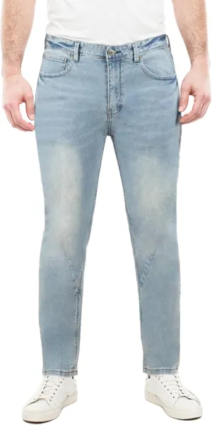 Jeans for Short Men 27" Original Straight Taper Fit Short Length Casual Stretch Denim Pants AT01