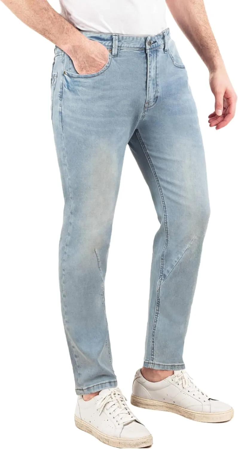 Jeans for Short Men 27" Original Straight Taper Fit Short Length Casual Stretch Denim Pants AT01
