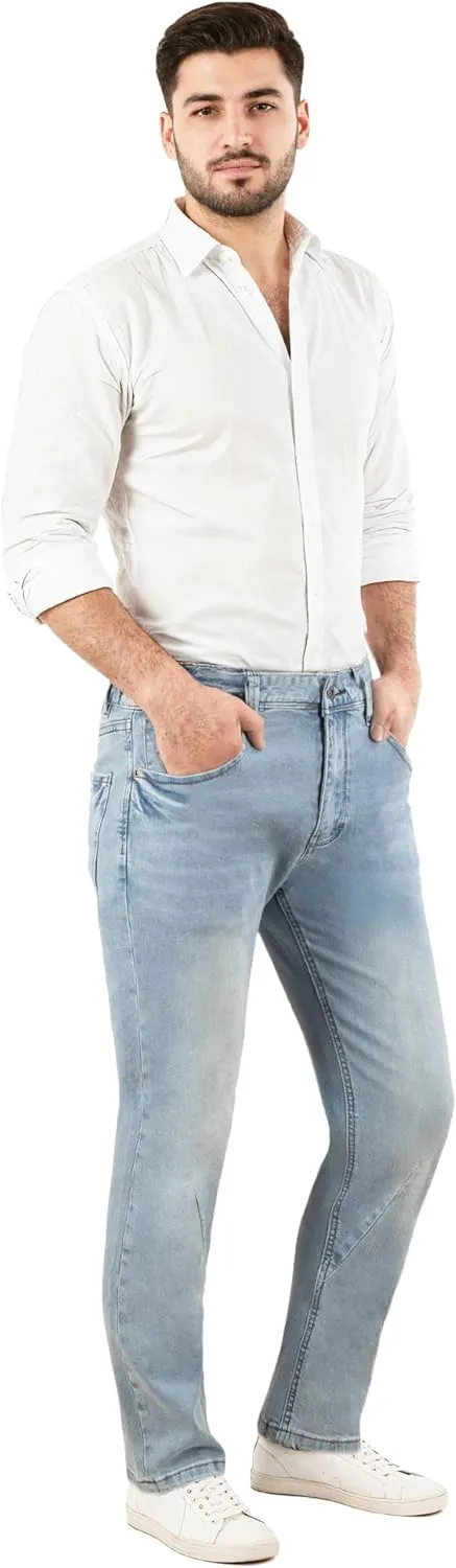 Jeans for Short Men 27" Original Straight Taper Fit Short Length Casual Stretch Denim Pants AT01