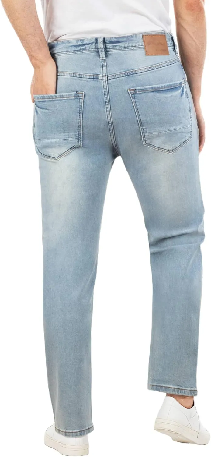 Jeans for Short Men 27" Original Straight Taper Fit Short Length Casual Stretch Denim Pants AT01