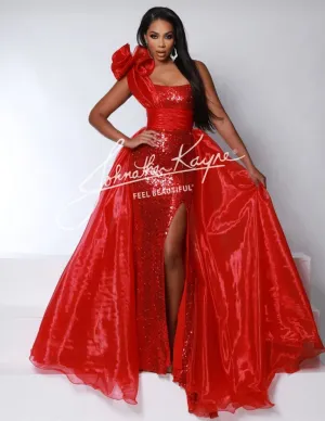 Johnathan Kayne Overskirt 2 Size 12 Red One Shoulder Ruffle Pageant Overskirt Organza Formal Accessory