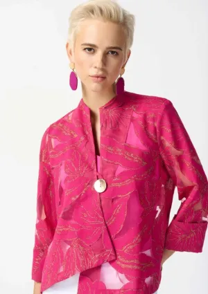 Joseph Ribkoff Pink/Gold Tropical Print Swing 3/4 Sleeves Jacket 242219