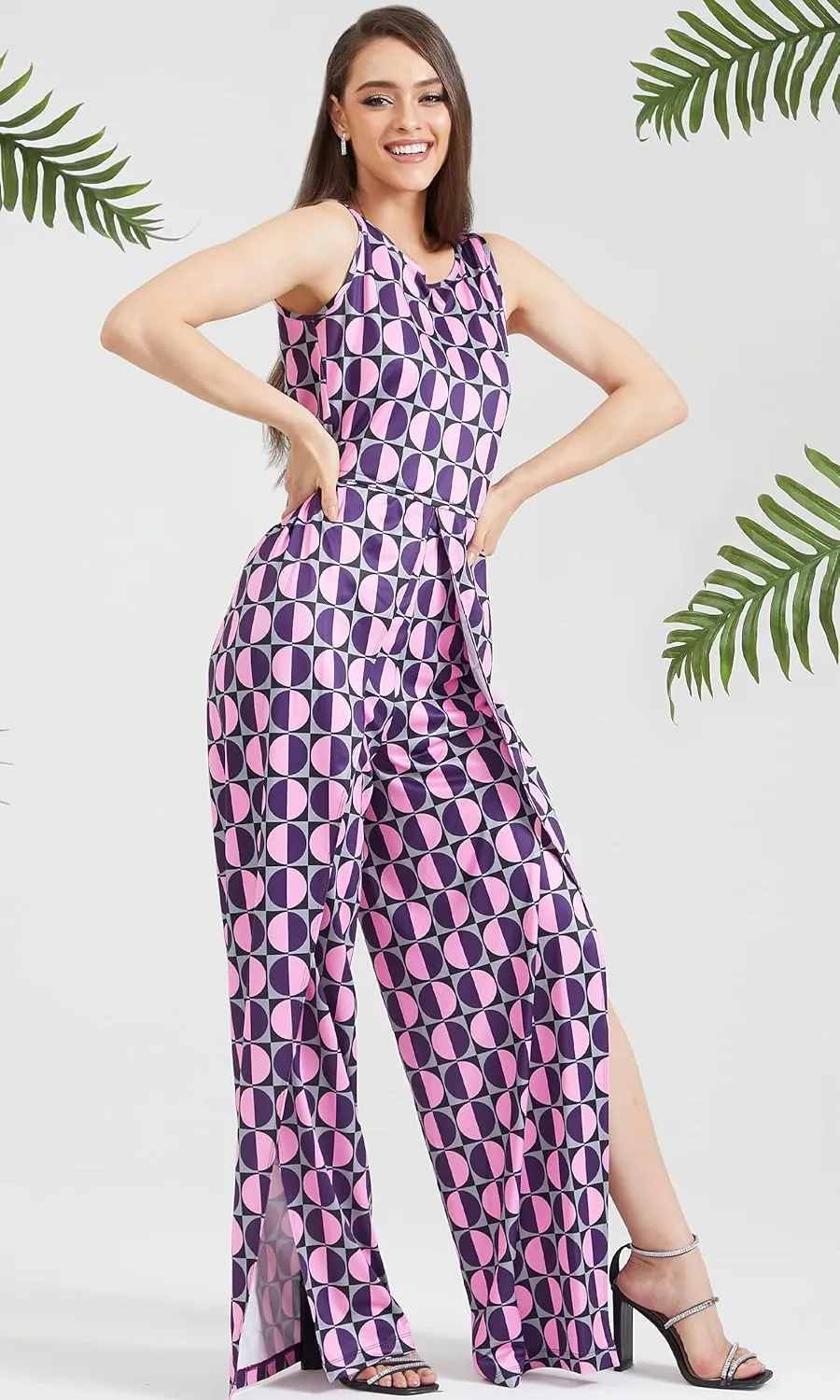 KOH KOH Womens Floral Print Sleeveless Wide Leg One Piece Romper Playsuit Jumper