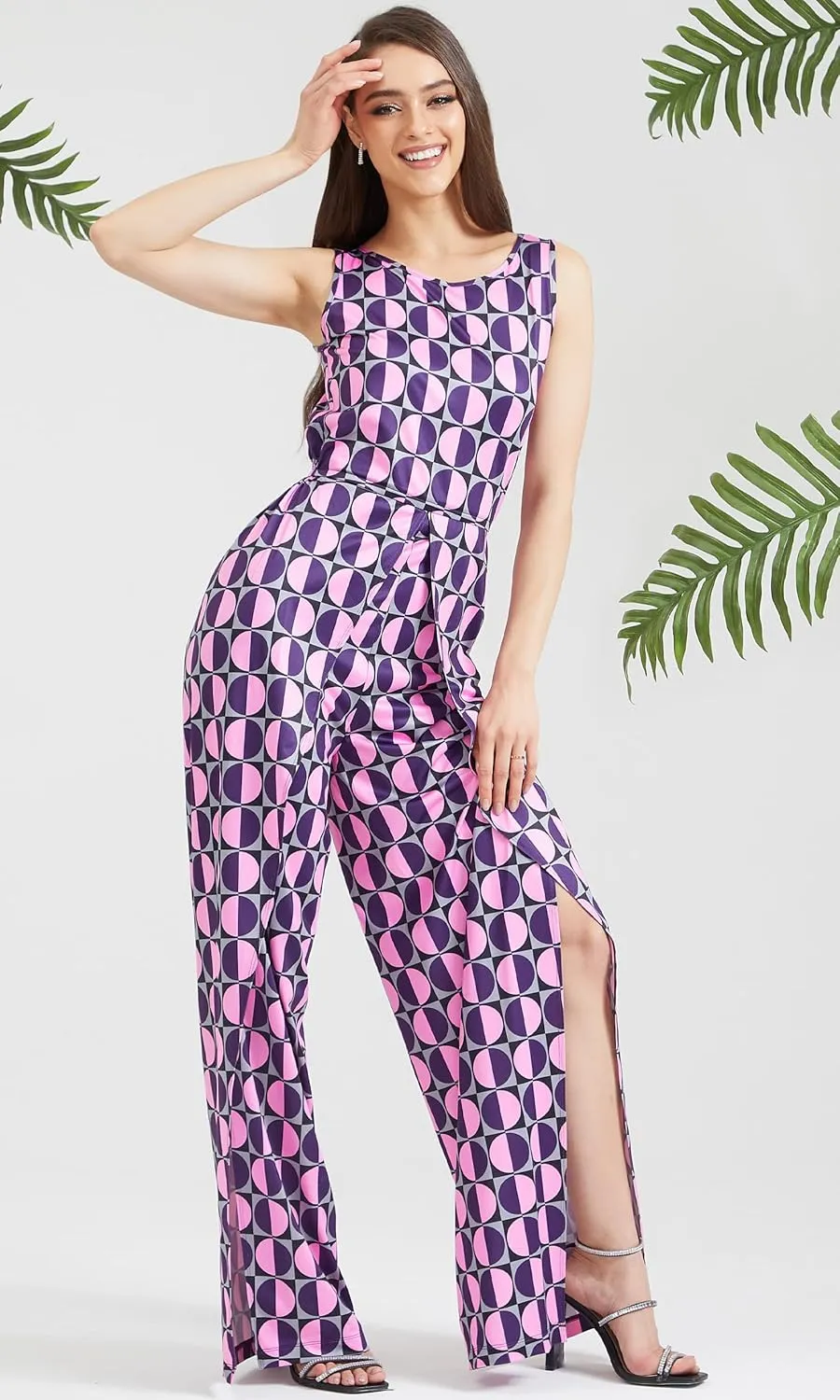 KOH KOH Womens Floral Print Sleeveless Wide Leg One Piece Romper Playsuit Jumper