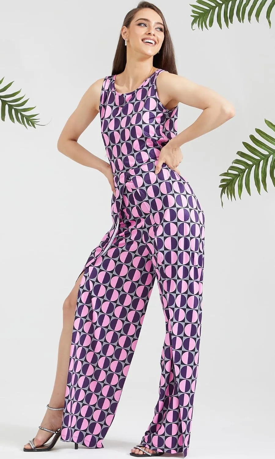 KOH KOH Womens Floral Print Sleeveless Wide Leg One Piece Romper Playsuit Jumper