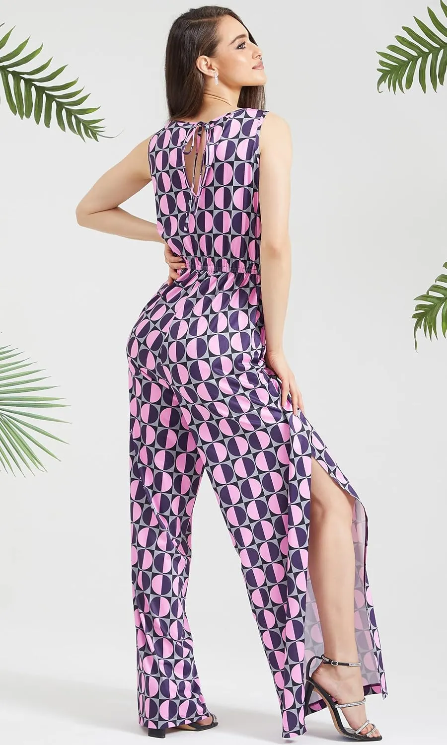 KOH KOH Womens Floral Print Sleeveless Wide Leg One Piece Romper Playsuit Jumper
