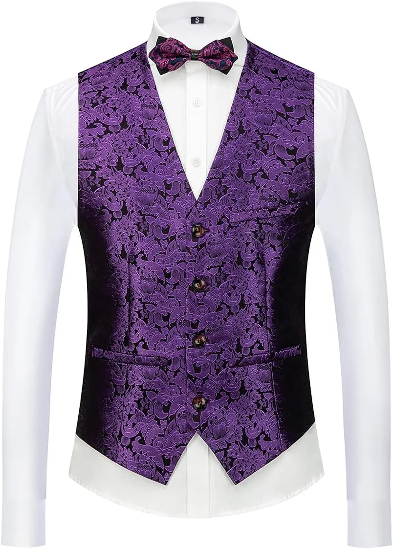 KUDORO Mens Suits Slim Fit 3 Piece Tuxedo Suit Set for Prom Wedding Party Paisley Jacket Vest Pants Homecoming Outfit
