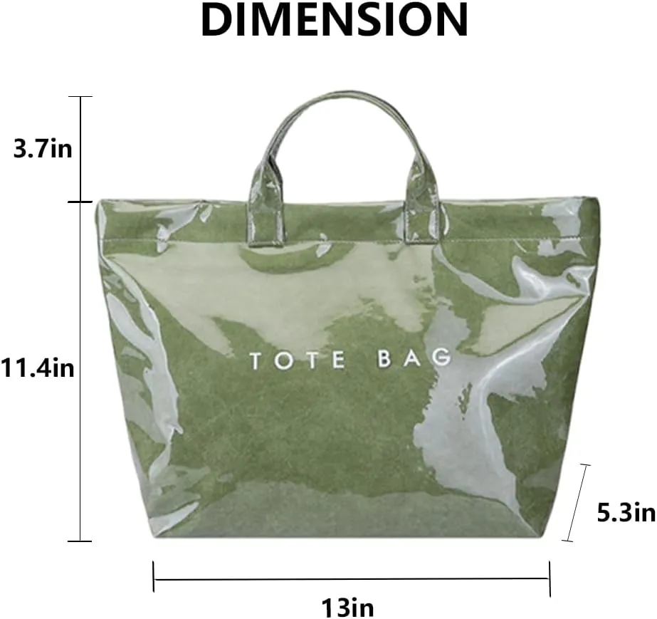 Large PVC Tote Bag for Women Letter Print Kraft Paper Bag Clear Plastic Tote Women's Top Handle Hobo Work Travel Bag