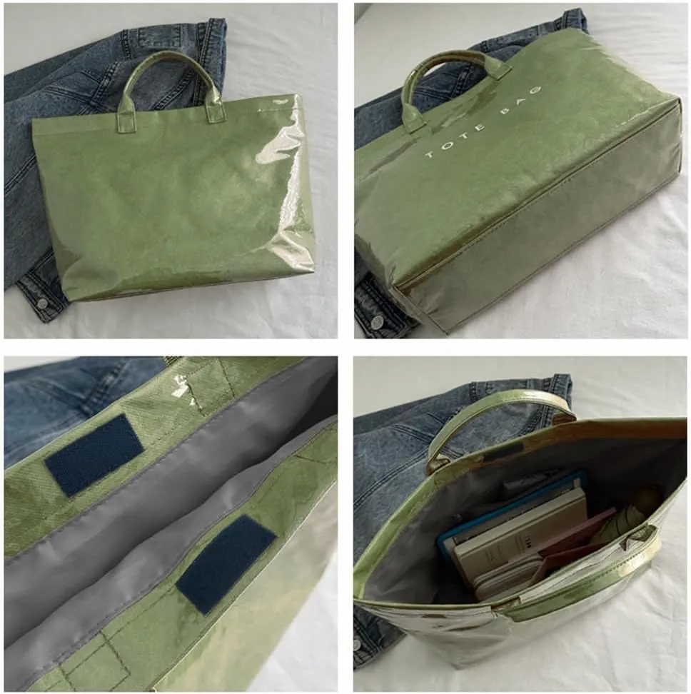Large PVC Tote Bag for Women Letter Print Kraft Paper Bag Clear Plastic Tote Women's Top Handle Hobo Work Travel Bag